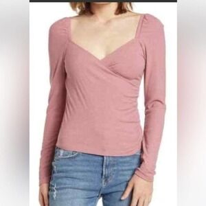 Abound Womens Top Pink Long Sleeve Faux‎ Wrap size Large